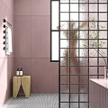 Modern Partition Interior Design With Metal Frame Geometric Pattern And Pink Wall 3d model