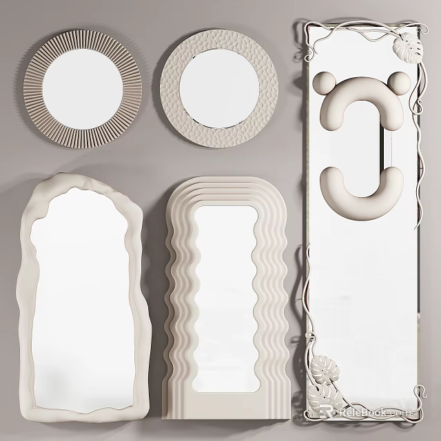 A Collection Of Modern Mirrors With Unique Shapes And Details 3d model 