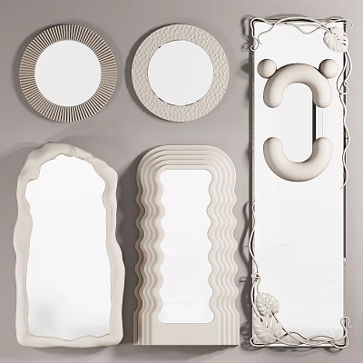 A Collection Of Modern Mirrors With Unique Shapes And Details 3d model