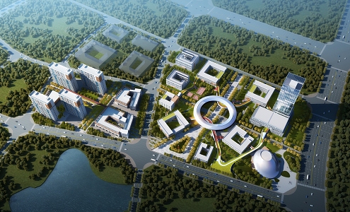 Modern Aerial View Science and Technology Park Industrial Park 3d model