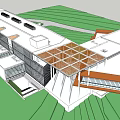 Industrial Factory Building Model Showcasing Modern Metal Roof Glass Facade And Surrounding Sand Terrain