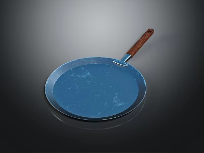 Blue Frying Pan With Wooden Handle For Daily Kitchen Cooking Use 3d model