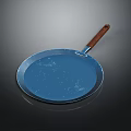 Blue Frying Pan With Wooden Handle For Daily Kitchen Cooking Use 3d model