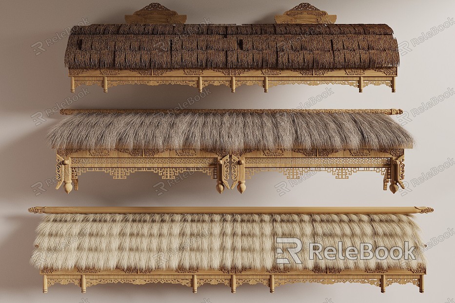 New Chinese-style eaves thatched thatched thatched shed dead grass carved components model