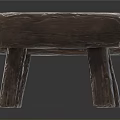 Two Dark Wooden Stools With Textured Surface On White Background 3d model