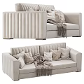 Two Seater Sofa With Light Beige Velvet Ribbed Design Pillows And Throw Blanket