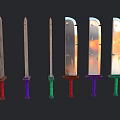 Colorful Handle Swords With Varied Blade Designs And Transparent Sunset Views