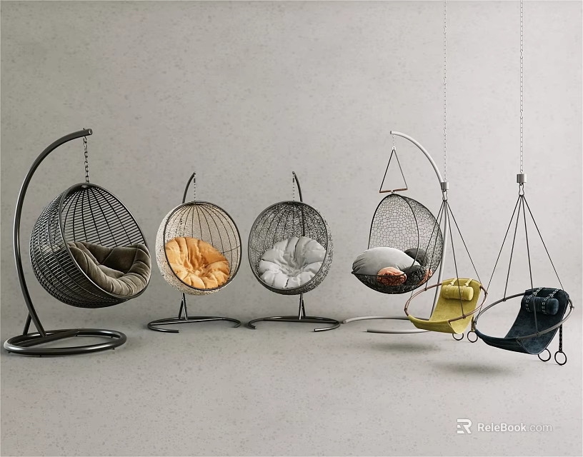 Modern Leisure Chairs With Rattan Weave Metal Frame And Comfortable Cushions Multiple Styles 3d model 