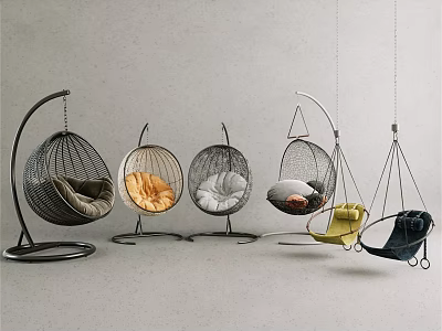 Modern Leisure Chairs With Rattan Weave Metal Frame And Comfortable Cushions Multiple Styles 3d model