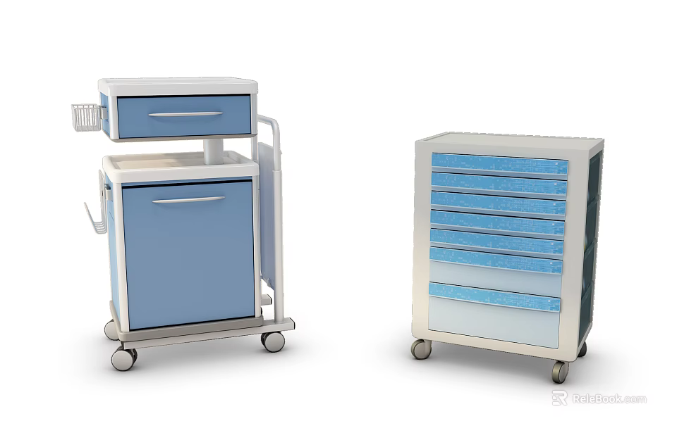 Medical Carts with Multiple Drawers Cabinet Blue Silver Wheels for Medical Storage 3d model 