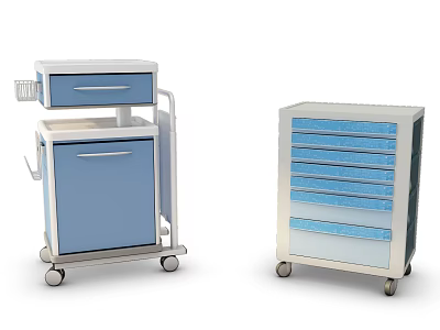 Medical Carts with Multiple Drawers Cabinet Blue Silver Wheels for Medical Storage 3d model