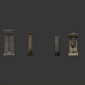 Classical Decorative Columns with Various Carved Details Different Capitals and Reflective Base 3d model