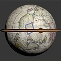 Vintage Decorative Globe Furniture With Wooden Base And Detailed World Map