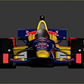 Red Bull Race Car With Red And Blue Design And Sponsor Logos