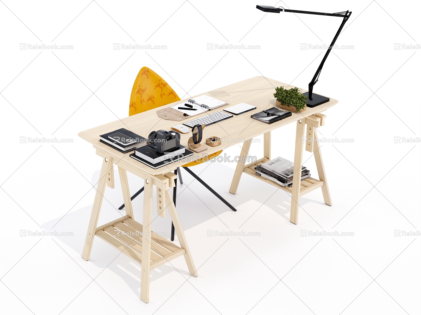 Modern Solid Wood Work Desk and Chair 3d model