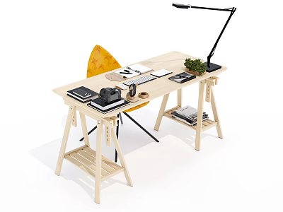 Modern Solid Wood Work Desk and Chair 3d model