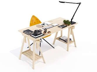 Modern Solid Wood Work Desk and Chair 3d model