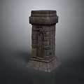 Ancient Stone Tower Structure With Carved Brick Design And Decorative Door 3d model