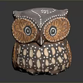 Decorative Hand Painted Owl Figurine Featuring Brown Orange Feathers And White Spots