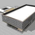 Cultural Center Building With Geometric Facade Glass Windows And Metal Frame Design