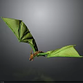 Green Dragon with Large Wings and Orange Head Flying in Gray Background
