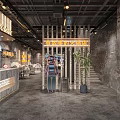Modern Industrial Hotpot Restaurant Interior With Wooden Partition Neon Signs And Seating Area