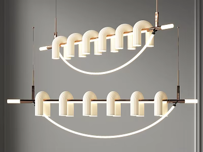 Elegant Modern Chandelier With Curved Metal Frame And Multiple White Shades 3d model