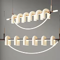 Elegant Modern Chandelier With Curved Metal Frame And Multiple White Shades