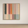 Abstract Oil Painting Featuring Colorful Vertical Stripes And Pastel Tones Framed On White Wall