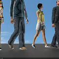 Group of People Walking On Reflective Floor With Gray Background And Casual Clothing