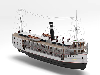 Vintage Passenger Yacht With Multiple Decks Lifeboats Masts And Chimney 3d model