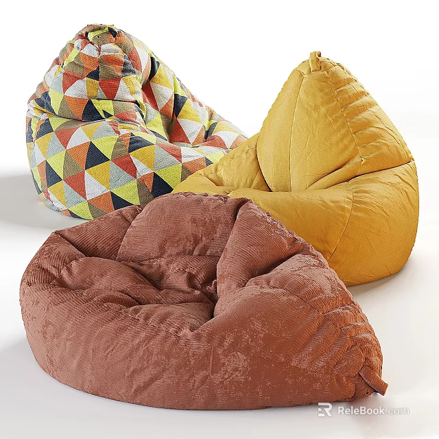 Colorful Geometric Pattern And Solid Color Velvet Bean Bag Chairs For Comfortable Living Room 3d model 