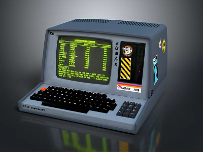 Vintage Computer With Green Screen Display And Classic Black Keyboard Design 3d model