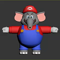 Mario Style Elephant Game Character Wearing Red Hat Red Shirt Blue Overalls With Arms Outstretched