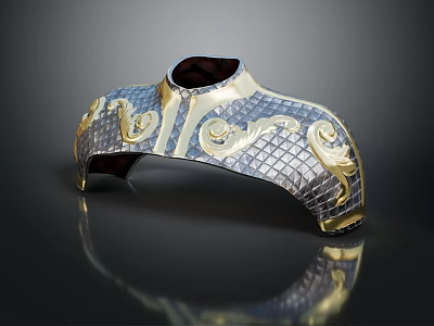 Ornate Metallic Decorative Object With Golden Scroll Patterns And Checkerboard Texture 3d model