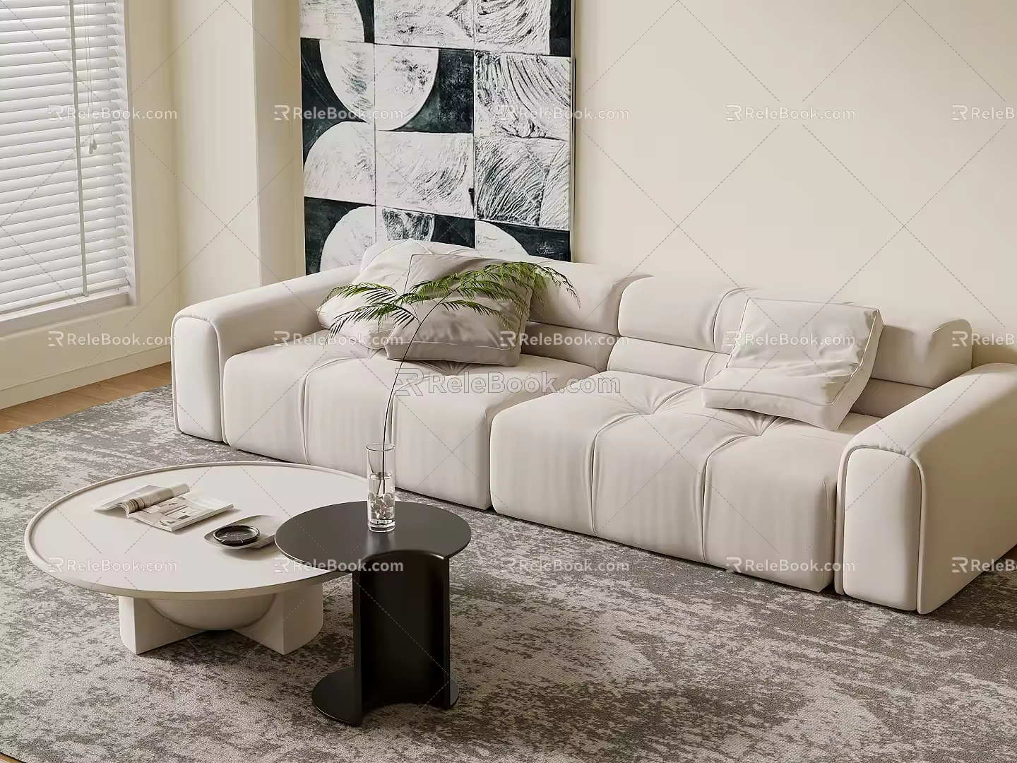 Modern Cream Style Multi-person Sofa Straight Sofa Coffee Table 3d model