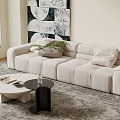 Modern Cream Style Multi-person Sofa Straight Sofa Coffee Table 3d model