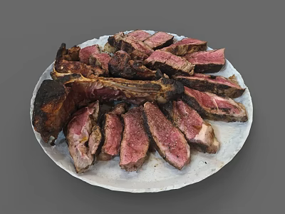 Sliced Grilled Steak With Juicy Tender Meat And Charred Edges On White Plate 3d model