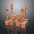 Wooden Building Blocks Constructed Castle Structure With Towers And Archway