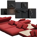 Modern Modular Sectional Sofa With Red Black Colors And Multiple Cushions 3d model