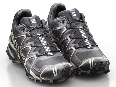 Black Gray Trail Running Shoes With White Laces And Non Slip Sole For Outdoor Sports 3d model
