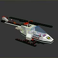 Playful White Red Lego Police Helicopter Toy Model With Detailed Design And Rotors