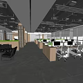 Modern Public Office Workspace With Open Layout Workstations Computers Office Chairs Green Plants And Sofa
