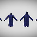 Blue Long Quilted Hooded Puffer Coat Design With Open And Closed Hood 3d model