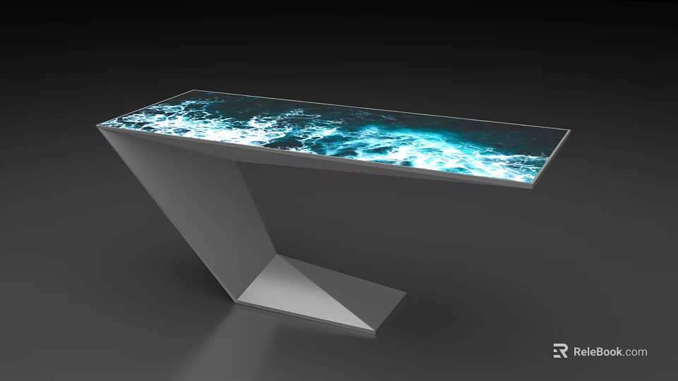Public Facility Interactive Table With Dynamic Blue Water Display And Geometric Base 3d model 