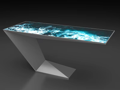 Public Facility Interactive Table With Dynamic Blue Water Display And Geometric Base 3d model
