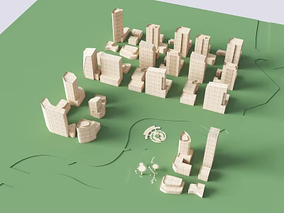 Aerial Planning Of Urban City Model With Buildings Roads And Green Spaces 3d model
