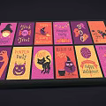 Halloween Square Rug With Witch Cat Pumpkin Broom Trick or Treat Happy Halloween Cartoon Designs
