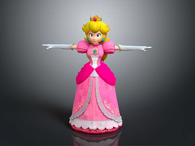 3D Princess Character Model In Pink Dress With Blonde Hair Crown And Outstretched Arms 3d model