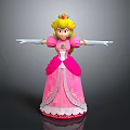3D Princess Character Model In Pink Dress With Blonde Hair Crown And Outstretched Arms